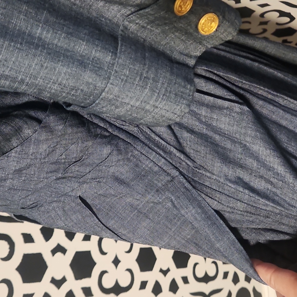 eShakti Retro Chambray Midi Shirtdress - Indigo Blue Denim Gold Buttons -Sz 14 - Picture 8 of 13